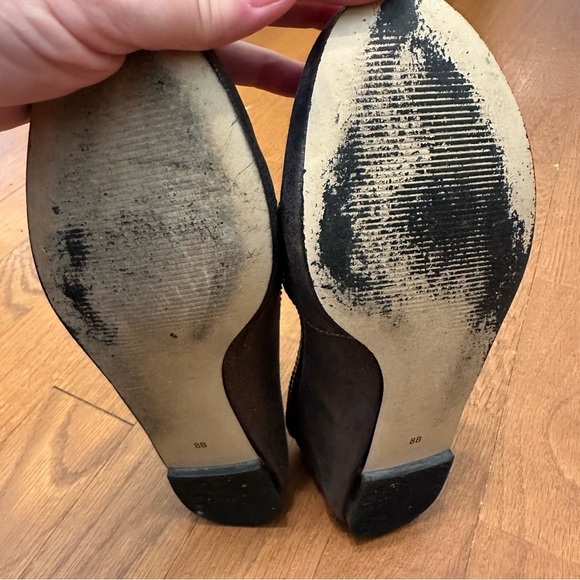 Talbots Women's 8B Pewter Metallic Leather Ballerina Flats With Chain Accent - Picture 6 of 10